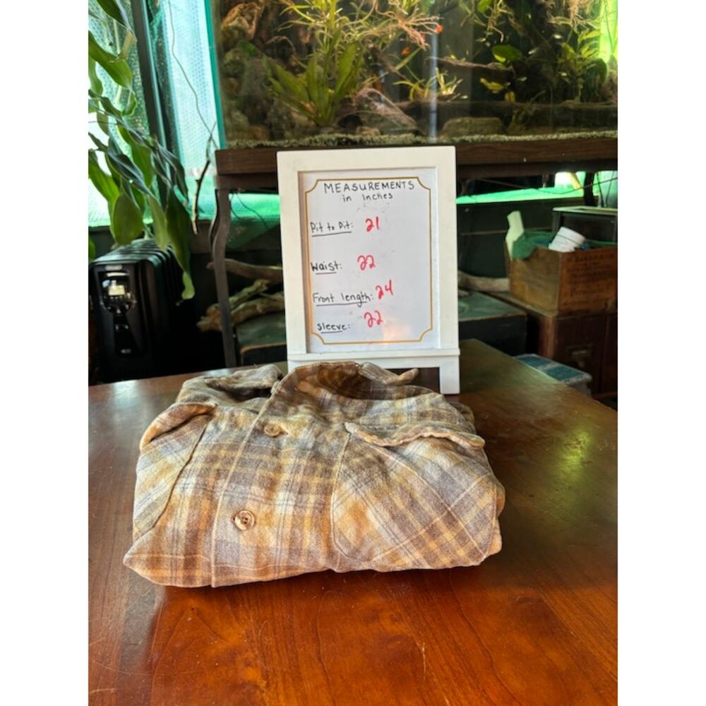 Vintage Pendleton Wool Board Flannel brown Plaid Flap Pockets. Unique Sz m - Picture 8 of 10